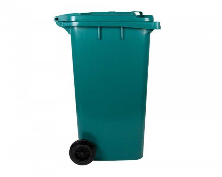 Papelera contenedor q-connect plastico con tapadera y ruedas 240 litros verde 1040x620x610 mm