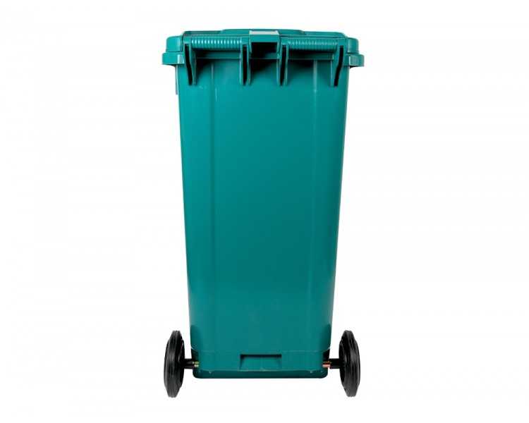 Papelera contenedor q-connect plastico con tapadera y ruedas 240 litros verde 1040x620x610 mm