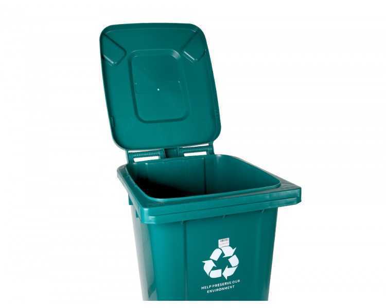 Papelera contenedor q-connect plastico con tapadera y ruedas 240 litros verde 1040x620x610 mm