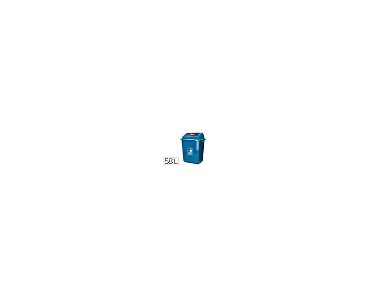 Papelera contenedor q-connect plastico con tapa de balancin 58 litros azul 470x330x760 mm