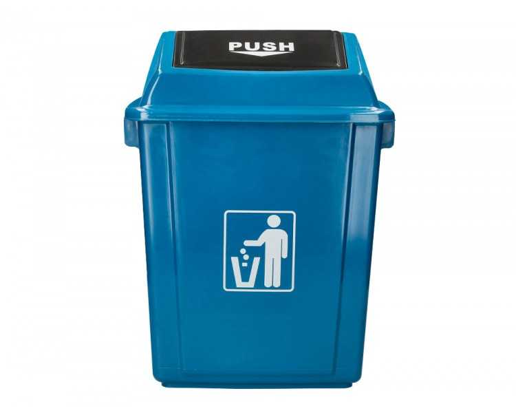 Papelera contenedor q-connect plastico con tapa de balancin 58 litros azul 470x330x760 mm