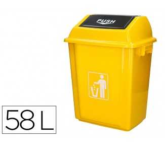 Papelera contenedor q-connect plastico con tapa de balancin 58 litros amarillo 470x330x760 mm