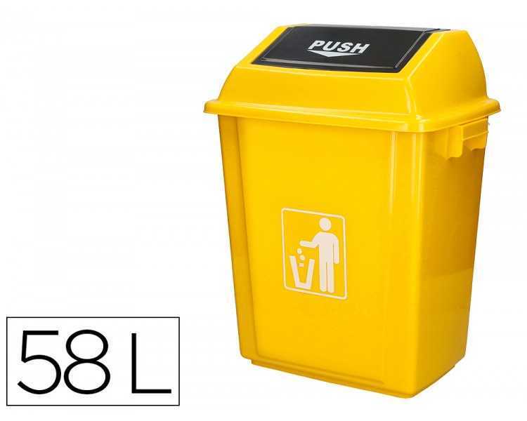 Papelera contenedor q-connect plastico con tapa de balancin 58 litros amarillo 470x330x760 mm