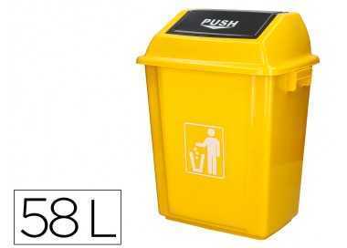 Papelera contenedor q-connect plastico con tapa de balancin 58 litros amarillo 470x330x760 mm
