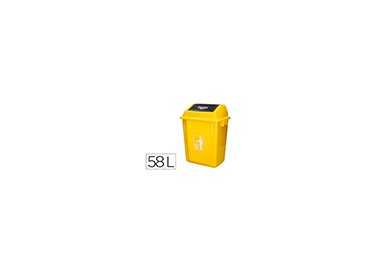 Papelera contenedor q-connect plastico con tapa de balancin 58 litros amarillo 470x330x760 mm
