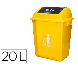 Papelera contenedor q-connect plastico con tapa de balancin 20 litros amarillo 340x240x450 mm
