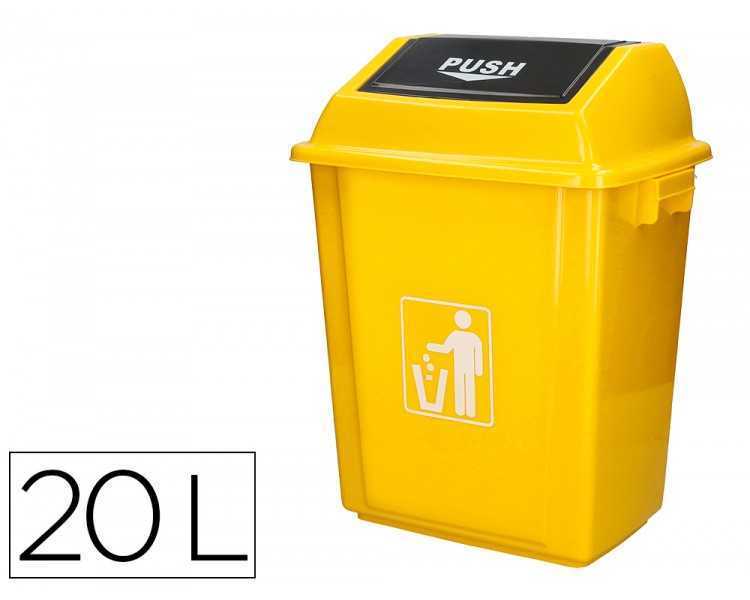 Papelera contenedor q-connect plastico con tapa de balancin 20 litros amarillo 340x240x450 mm
