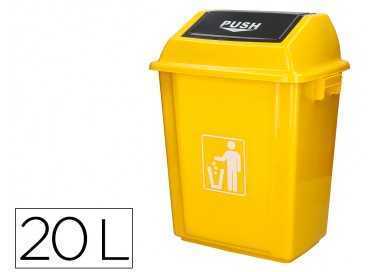 Papelera contenedor q-connect plastico con tapa de balancin 20 litros amarillo 340x240x450 mm