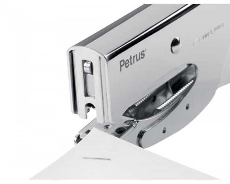 Grapadora petrus de tenaza 222 metalica cromada capacidad de grapado 40 hojas usa grapas 22/6-8 y 24/6-8