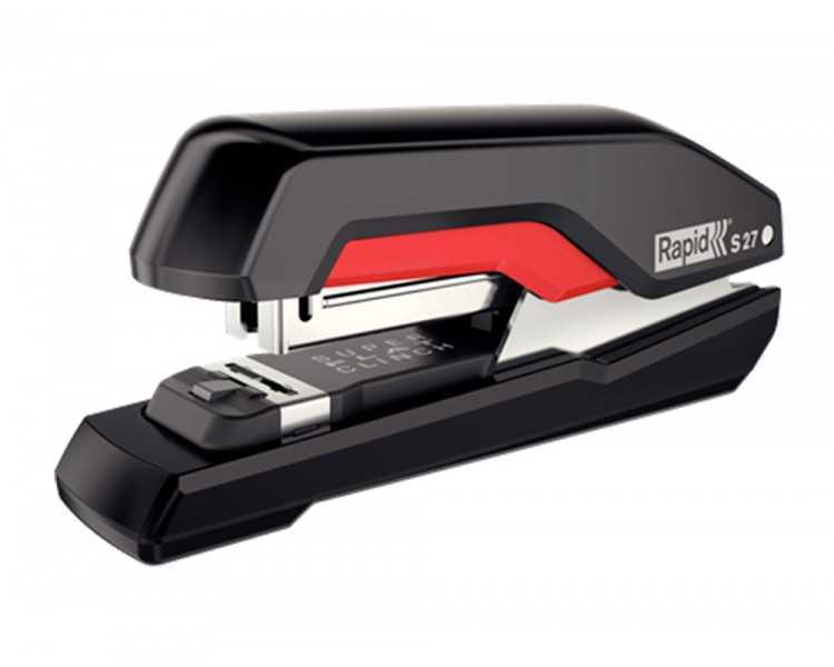 Grapadora rapid s27 fullstrip plastico capacidad de grapado 30 hojas usa grapas 24/6 y 26/6 color negro/rojo