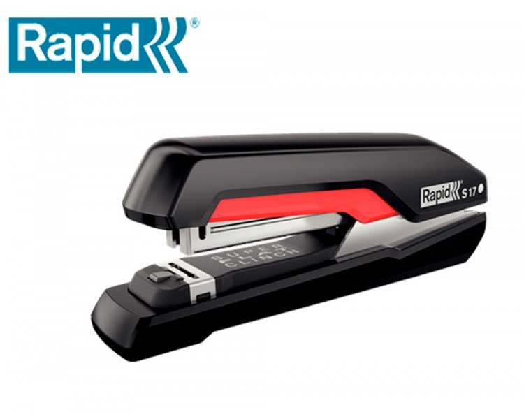 Grapadora rapid s17 fullstrip plastico capacidad de grapado 30 hojas usa grapas 24/6 y 26/6 color negro/rojo
