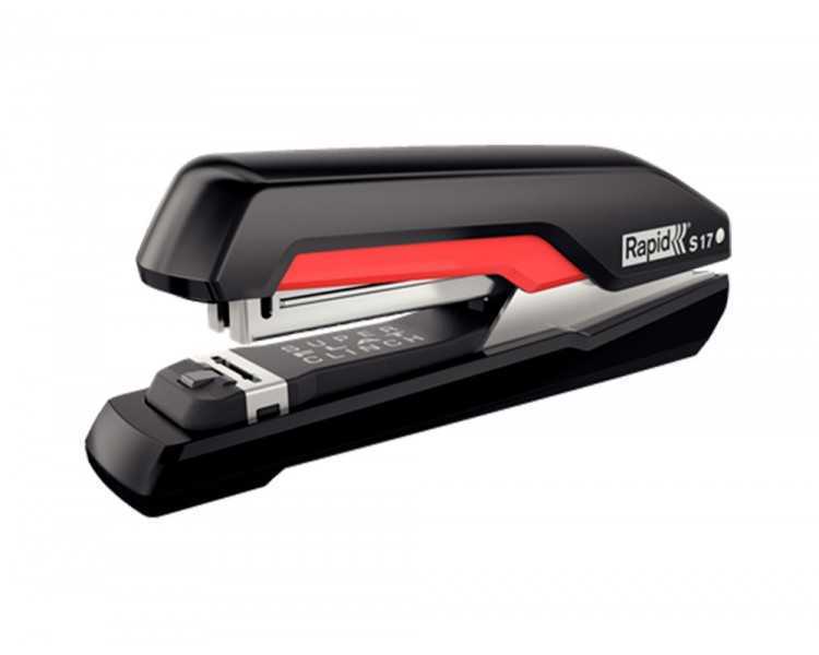 Grapadora rapid s17 fullstrip plastico capacidad de grapado 30 hojas usa grapas 24/6 y 26/6 color negro/rojo