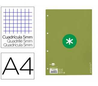 Recambio a4 antartik 80 hojas 90g/m2 cuadro 5mm 4 taladros 1 banda con marco color verde