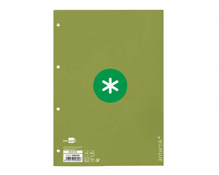 Recambio a4 antartik 80 hojas 90g/m2 cuadro 5mm 4 taladros 1 banda con marco color verde