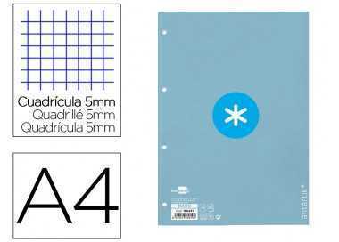 Recambio a4 antartik 80 hojas 90g/m2 cuadro 5mm 4 taladros 1 banda con marco color celeste