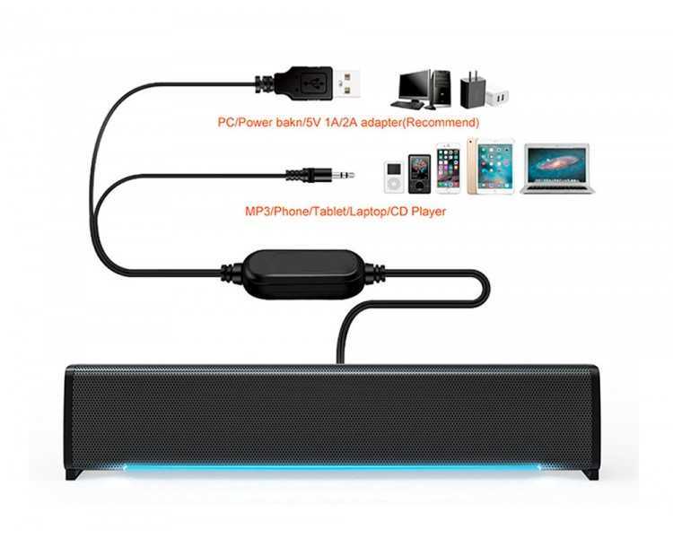 Barra de sonido q-connect para pc con iluminación led color negro