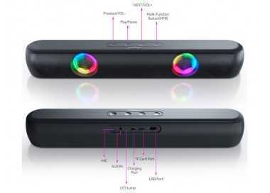 Barra de sonido q-connect bluetooth con iluminacion led y control de volumen color negro