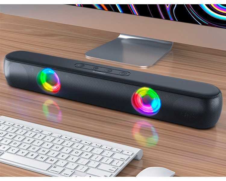 Barra de sonido q-connect bluetooth con iluminacion led y control de volumen color negro