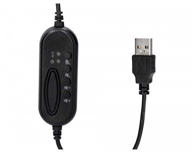 Auricular q-connect biaural diadema con microfono y control de volumen conexion usb cable de 2m color negro