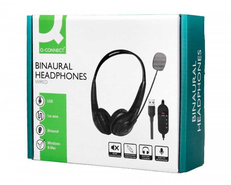Auricular q-connect biaural diadema con microfono y control de volumen conexion usb cable de 2m color negro