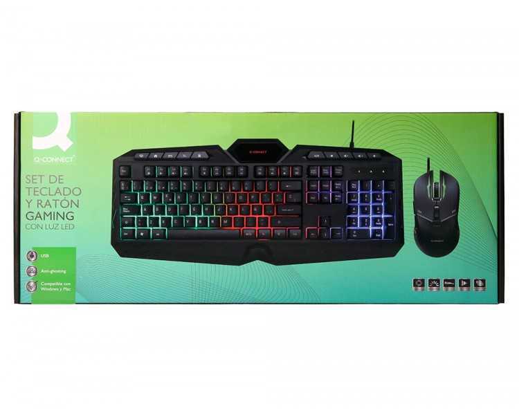 Set teclado y raton q-connect gaming con cable e iluminacion led color negro