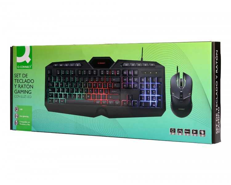 Set teclado y raton q-connect gaming con cable e iluminacion led color negro