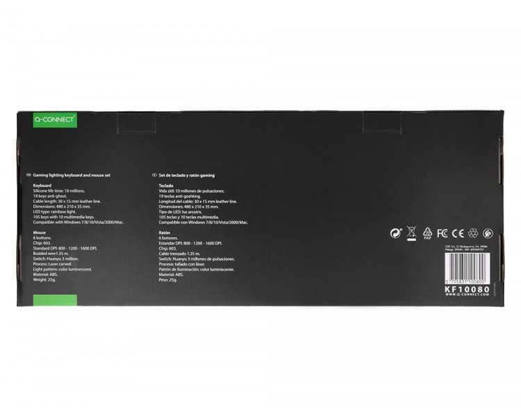 Set teclado y raton q-connect gaming con cable e iluminacion led color negro