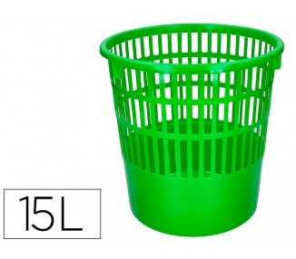 Papelera plastico q-connect 15 litros rejilla color verde 285x290 mm