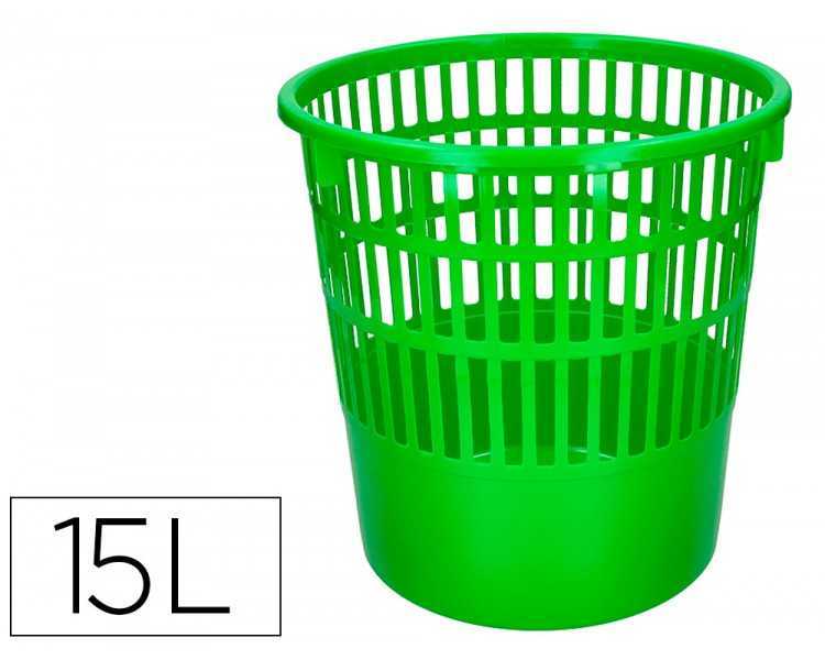 Papelera plastico q-connect 15 litros rejilla color verde 285x290 mm