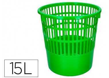Papelera plastico q-connect 15 litros rejilla color verde 285x290 mm