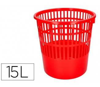 Papelera plastico q-connect 15 litros rejilla color rojo 285x290 mm