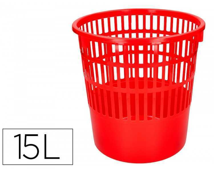 Papelera plastico q-connect 15 litros rejilla color rojo 285x290 mm