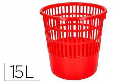 Papelera plastico q-connect 15 litros rejilla color rojo 285x290 mm