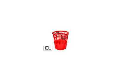 Papelera plastico q-connect 15 litros rejilla color rojo 285x290 mm