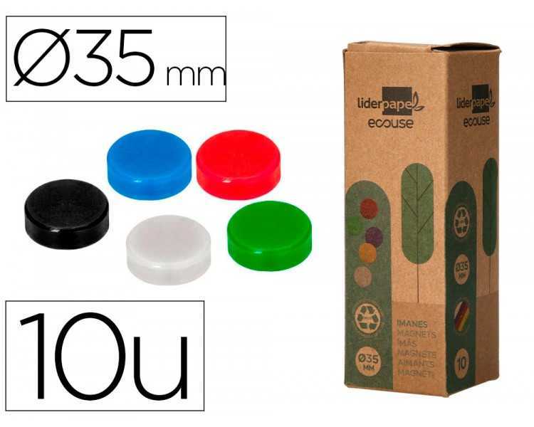 Iman para sujecion liderpapel ecouse pp reciclado para pizarra magnetica 35 mm caja de 10 unidades