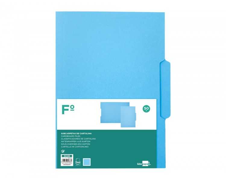 Subcarpeta cartulina liderpapel folio pestaña central 240g/m2 azul