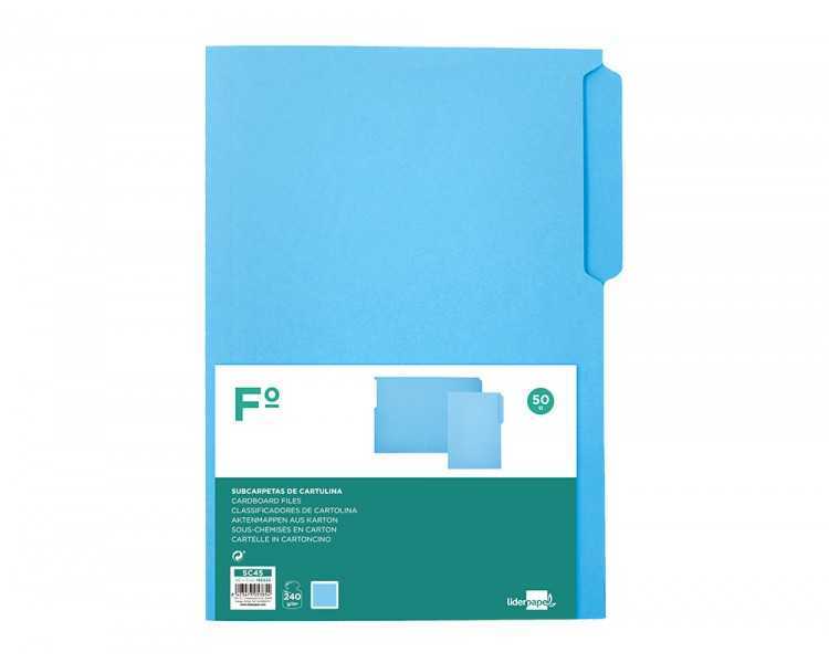 Subcarpeta cartulina liderpapel folio pestaña superior 240g/m2 azul