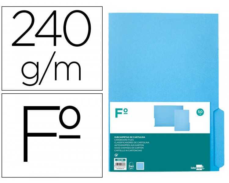 Subcarpeta cartulina liderpapel folio pestaña inferior 240g/m2 azul