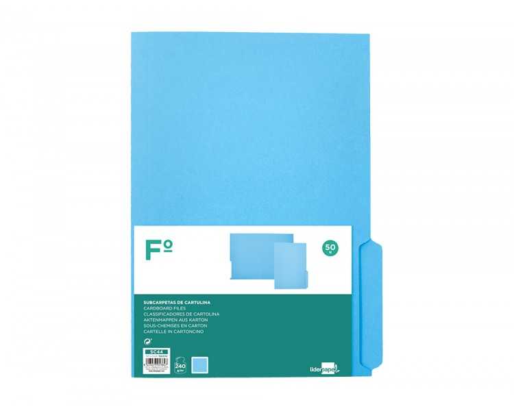 Subcarpeta cartulina liderpapel folio pestaña inferior 240g/m2 azul
