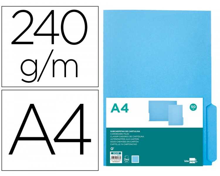 Subcarpeta cartulina liderpapel din a4 pestaña inferior 240g/m2 azul