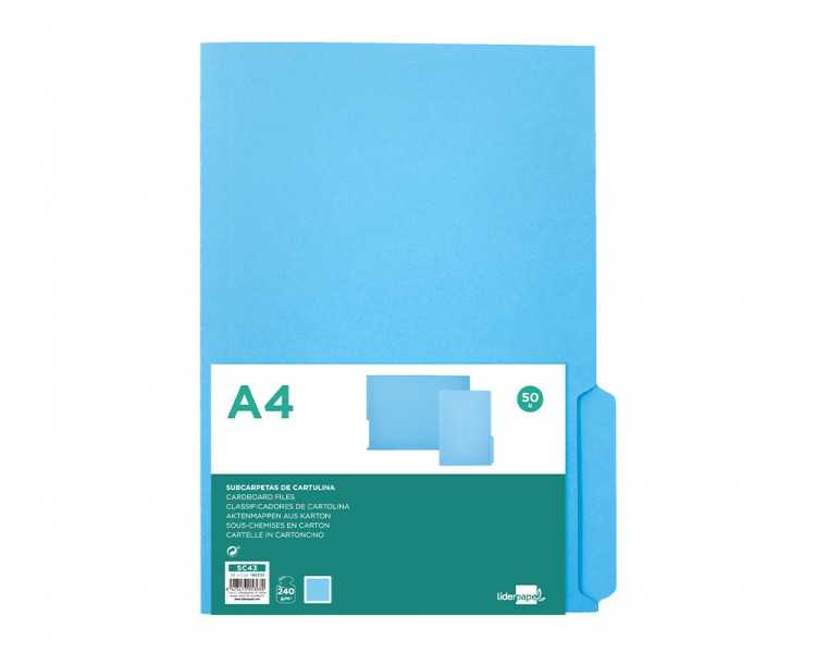 Subcarpeta cartulina liderpapel din a4 pestaña inferior 240g/m2 azul