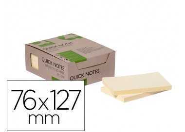 Bloc de notas adhesivas quita y pon q-connect 76x127 mm 100% papel reciclado amarillo en caja de carton