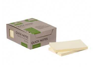 Bloc de notas adhesivas quita y pon q-connect 76x127 mm 100% papel reciclado amarillo en caja de carton
