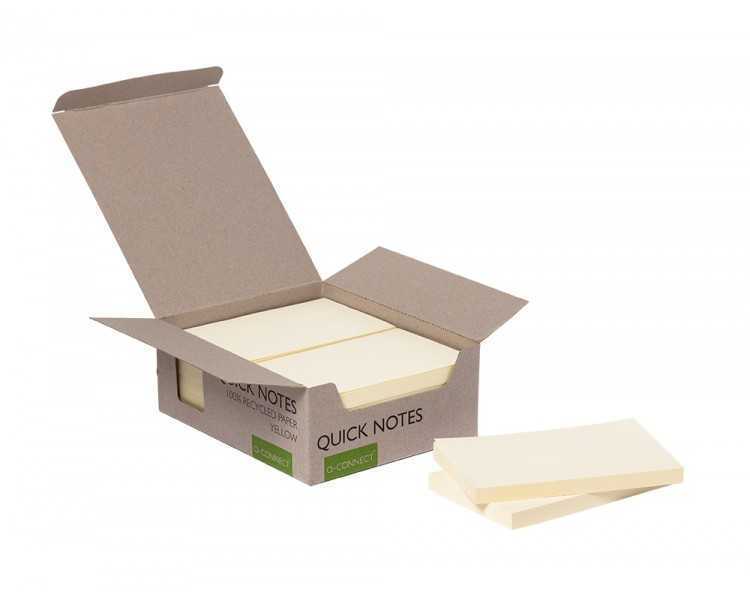 Bloc de notas adhesivas quita y pon q-connect 76x127 mm 100% papel reciclado amarillo en caja de carton