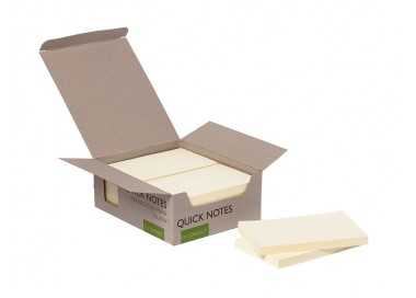 Bloc de notas adhesivas quita y pon q-connect 76x127 mm 100% papel reciclado amarillo en caja de carton