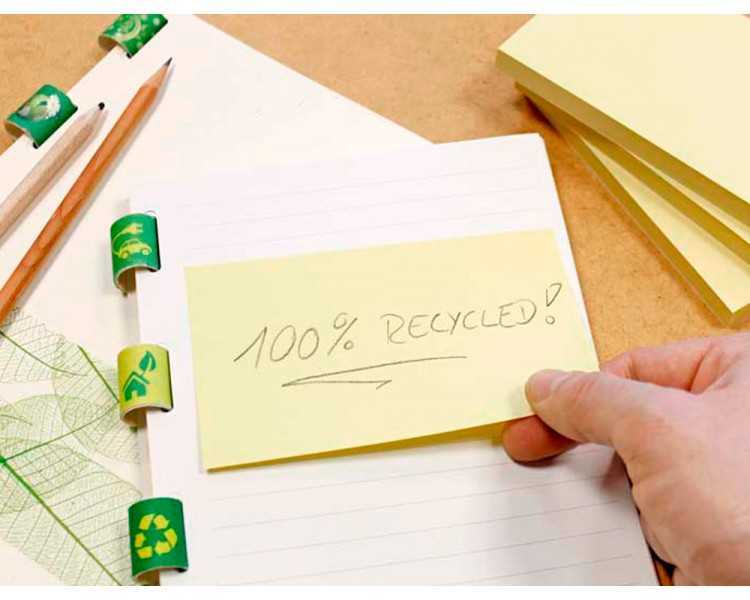 Bloc de notas adhesivas quita y pon q-connect 76x127 mm 100% papel reciclado amarillo en caja de carton