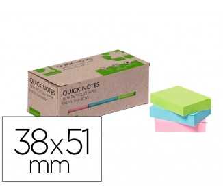 Bloc de notas adhesivas quita y pon q-connect 38x51 mm 100% papel reciclado colores pasteles en caja de carton