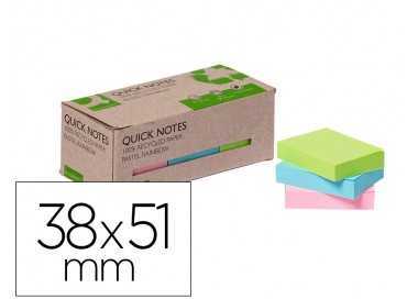 Bloc de notas adhesivas quita y pon q-connect 38x51 mm 100% papel reciclado colores pasteles en caja de carton