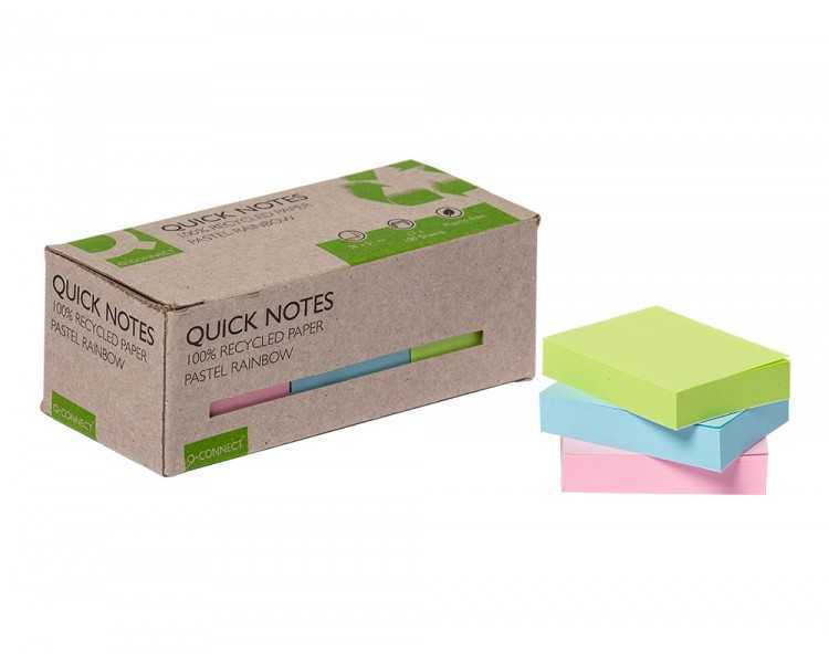 Bloc de notas adhesivas quita y pon q-connect 38x51 mm 100% papel reciclado colores pasteles en caja de carton