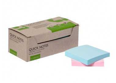 Bloc de notas adhesivas quita y pon q-connect 76x76 mm 100% papel reciclado colores pasteles en caja de carton